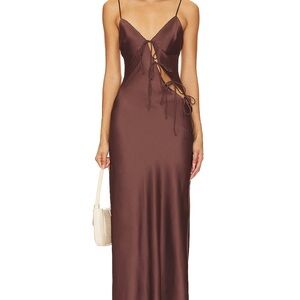 Lioness “About a Girl” Brown Satin Maxi Dress